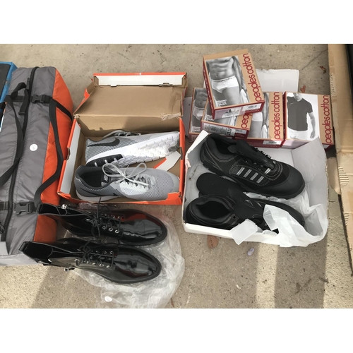 53 - TWO AS NEW AND BOXED SHOE RACKS, A PAIR OF AS NEW NIKE TRAINERS SIZE 11, LEMAITRE TRAINERS SIZE 9, P... 