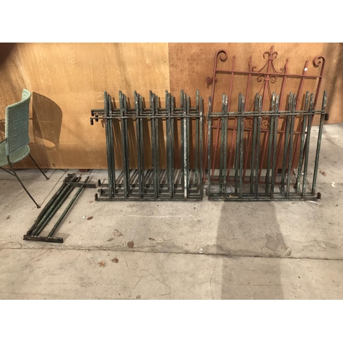 55 - SIX CAST IRON FENCE PANELS 92CM X 86CM HIGH AND A METAL GARDEN GATE 111CM X 84CM