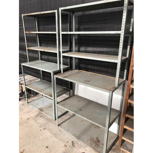 9 - TWO METAL SHELVING UNITS WITH SIX SHELVES 183CM HIGH (THREE SHELVES 44CM X 91CM AND THREE 30CM X 91C... 