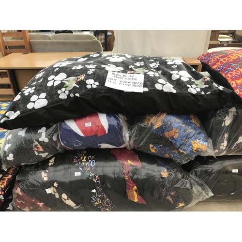 109 - FOUR LARGE DOG BEDS WITH VARIOUS DESIGNS 93CM X 65CM