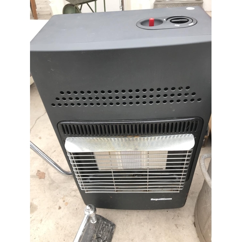 47 - A VINTAGE GALVANISED DUSTBIN AND A SUPAWARM CALOR GAS HEATER