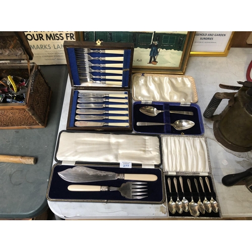 277 - FOUR CASED 'EPNS' ITEMS, FISH SERVERS, TEASPOONS, CANTEEN ETC (4)