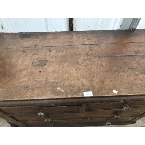 835 - A PINE CHEST OF TWO SHORT AND TWO LONG DRAWERS WITH GLASS EFFECT HANDLES