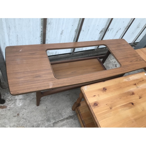 842 - THREE COFFEE TABLES - ONE TEAK AND TWO PINE