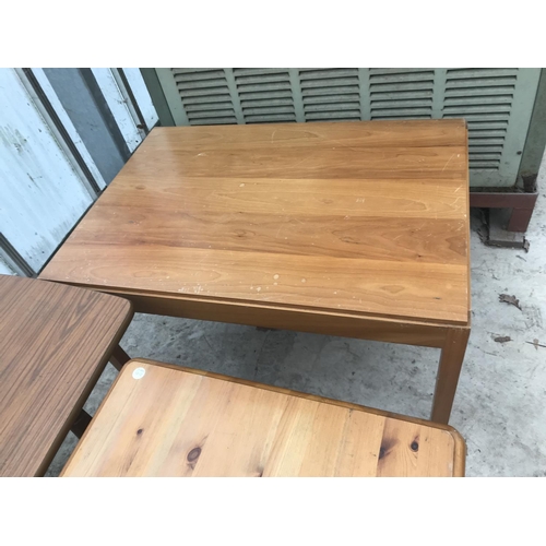 842 - THREE COFFEE TABLES - ONE TEAK AND TWO PINE