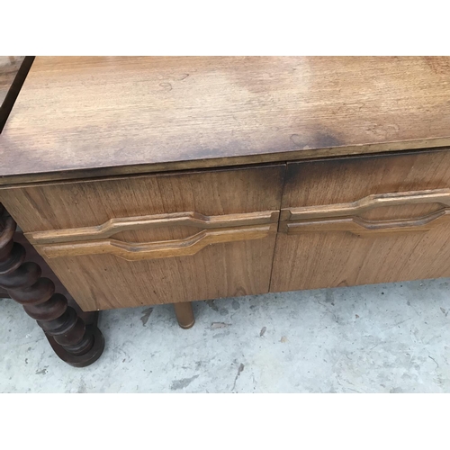 875 - A RETRO TEAK SIDEBOARD WITH THREE DOORS AND THREE DRAWERS - WIDTH 183 CM