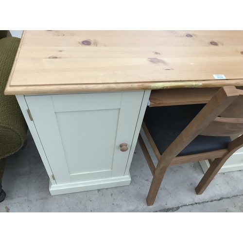 918 - A PINE AND PAINTED DESK AND CHAIR