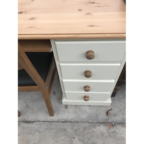 918 - A PINE AND PAINTED DESK AND CHAIR