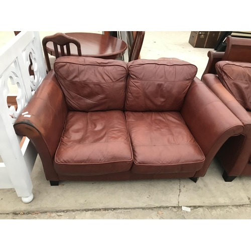 925 - TWO BROWN LEATHER TWO SEATER SOFAS