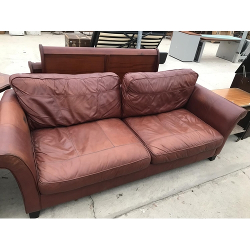 925 - TWO BROWN LEATHER TWO SEATER SOFAS