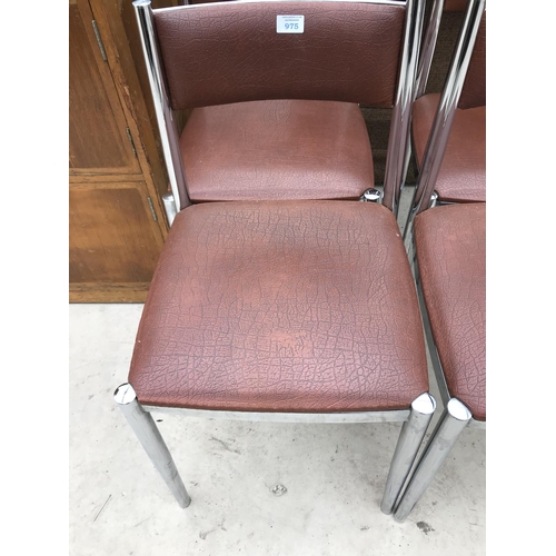 975 - FOUR CHROME AND LEATHER DINING CHAIRS