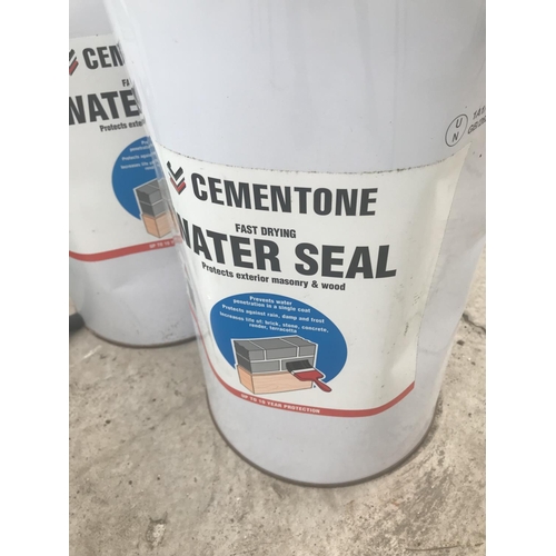 30 - TWO DRUMS OF CEMENTSTONE WATER SEAL, TWO PLASTIC PETROL CANS AND A BOX OF MIXED TOOLS