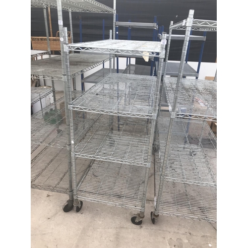 46 - A WHEELED SHELVING UNIT WITH FOUR SHELVES 121CM X 60CM X 149CM HIGH