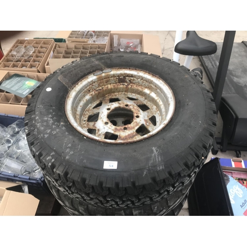 54 - FIVE WHEELS AND TYRES (FOUR 235/75/R15 AND ONE 215 R15)