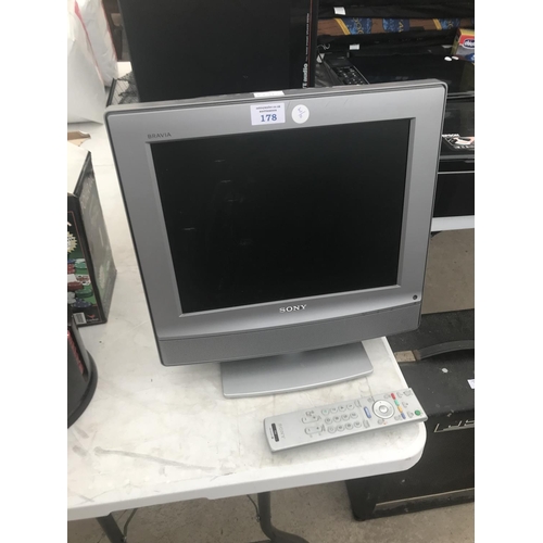 178 - A SONY TELEVISION WITH REMOTE CONTROL AND 15 INCH SCREEN IN WORKING ORDER