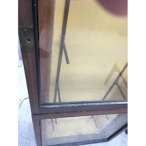 971 - A VINTAGE MAHOGANY SHOP CABINET WITH TWO GLAZED DOORS