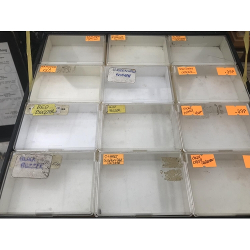 19 - ELEVEN SPARSELY FILLED AND EMPTY DATAM FLY FISHING DISPLAY CASES