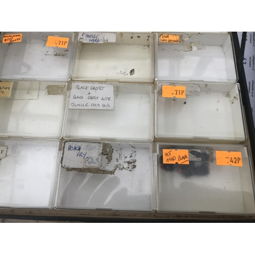 19 - ELEVEN SPARSELY FILLED AND EMPTY DATAM FLY FISHING DISPLAY CASES