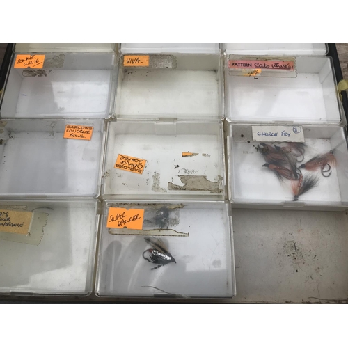 19 - ELEVEN SPARSELY FILLED AND EMPTY DATAM FLY FISHING DISPLAY CASES