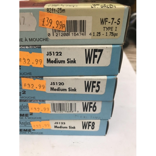 25 - FIVE NEW SCIENTIFIC ANGLER WET CEL FLY FISHING LINES