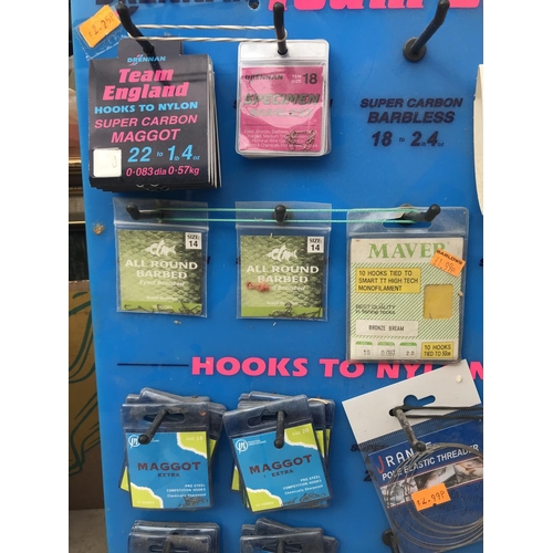 52 - A DRENNAN SHOP DISPLAY BOARD CONTAINING NUMEROUS PACKS OF HOOKS