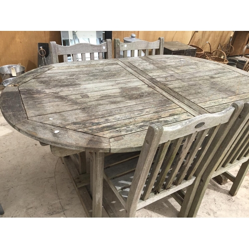 68 - A WOODEN PATIO SET COMPRISING OF A TABLE 180CM X 110CM (SOME ROT SEE PICTURES) AND FOUR CHAIRS