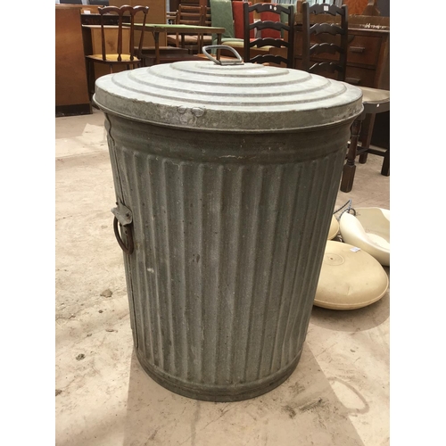 224 - A VINTAGE GALVANISED BIN WITH LID