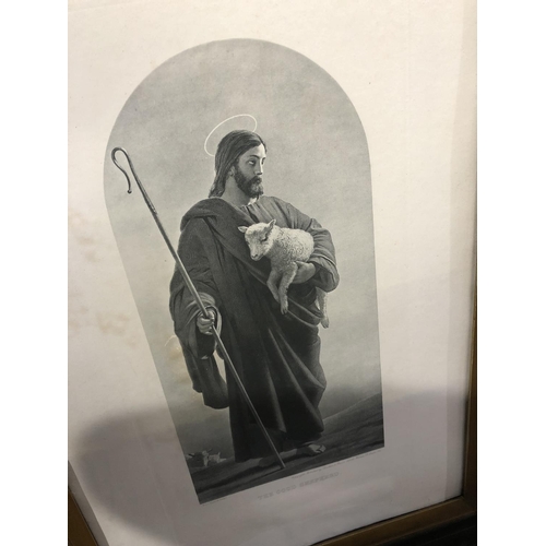 600 - A 19TH CENTURY FRAMED RELIGIOUS ENGRAVING 'THE GOOD SHEPHERD'