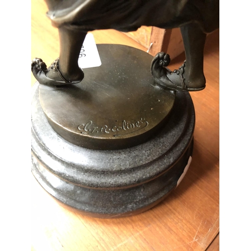 706 - A BRONZE DANCING FIGURE ON A MARBLE BASE, SIGNED