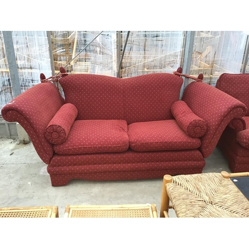 1121 - A THREE PIECE RED UPHOLSTERED SUITE WITH DROP DOWN ENDS (ARIGHI BIANCHI)