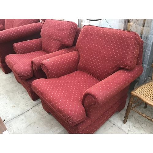 1121 - A THREE PIECE RED UPHOLSTERED SUITE WITH DROP DOWN ENDS (ARIGHI BIANCHI)