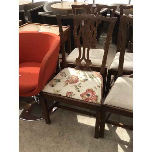 1172 - A CIRCULAR FRENCH OAK DROP LEAF DINING TABLE TOGETHER WITH MATCHING SEVEN DINING CHAIRS