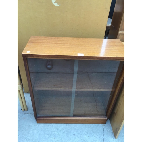 1210 - TWO ITEMS - MODERN DESK AND TEAK GLASS SMALL BOOKCASE