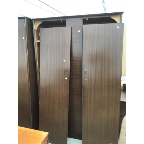 1218 - A REMPLOY TEAK THREE PIECE BEDROOM SUITE - TWO WARDROBES AND A DRESSING TABLE