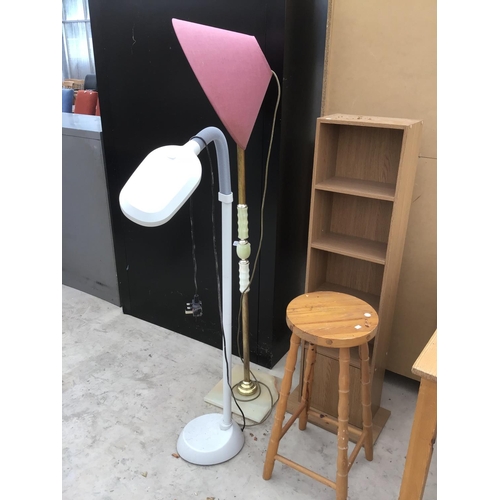 1319 - FOUR ITEMS - TWO LAMPS, SHELF AND STOOL