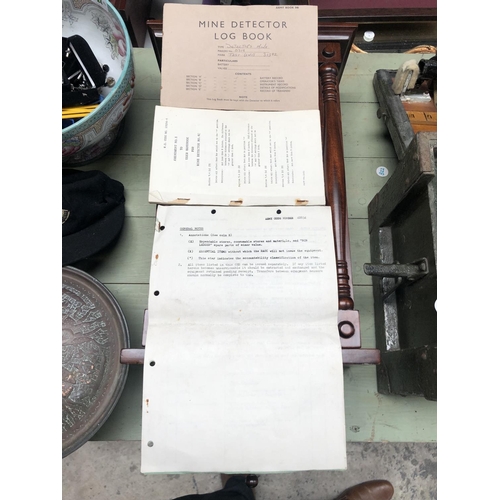 533 - AN ARMY 'MINE' DETECTOR IN ORIGINAL GREEN WOODEN CRATE WITH INSTRUCTIONS AND LOG BOOK