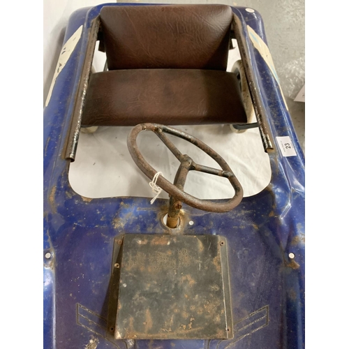 23 - A VINTAGE TORING WOEI CHILDRENS PEDAL RACING CAR IN BLUE