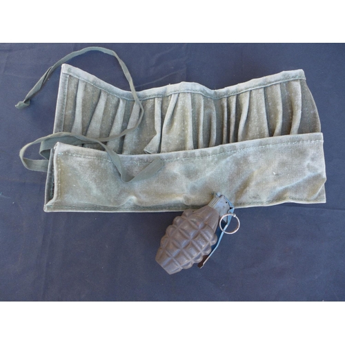 309 - A GREEN WEBBING AMMO POUCH AND AN INERT PINEAPPLE GRENADE