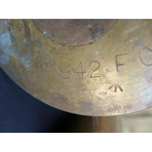 311 - A BRASS SHELL CASE DATED 1942 AND TWO BRASS BOFORS SHELL CASES