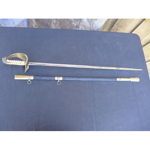 335 - AN RAF OFFICER'S SWORD AND SCABBARD - 82 CM BLADE