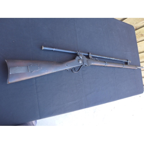 339 - A REPLICA THREE BAND PERCUSSION RIFLE AND SCOPE - 79 CM BARRELL (NOT WORKING)