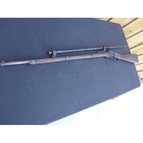 339 - A REPLICA THREE BAND PERCUSSION RIFLE AND SCOPE - 79 CM BARRELL (NOT WORKING)