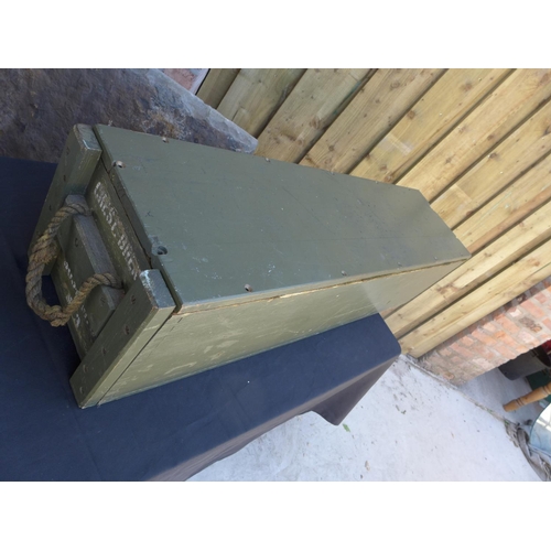 345 - A GREEN PAINTED WOODEN BOX BUILT TO HOUSE THREE BREN GUNS