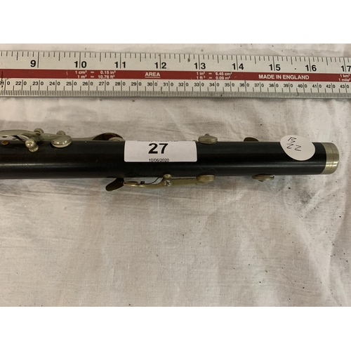 27 - A BARNES AND MULLINS BLACK MILITARY FLUTE WITH A CROWS FOOT