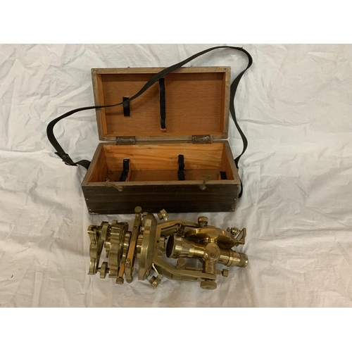 6 - A BRASS (STANLEY) LONDON THEODOLITE WITH WOODEN CARRY CASE