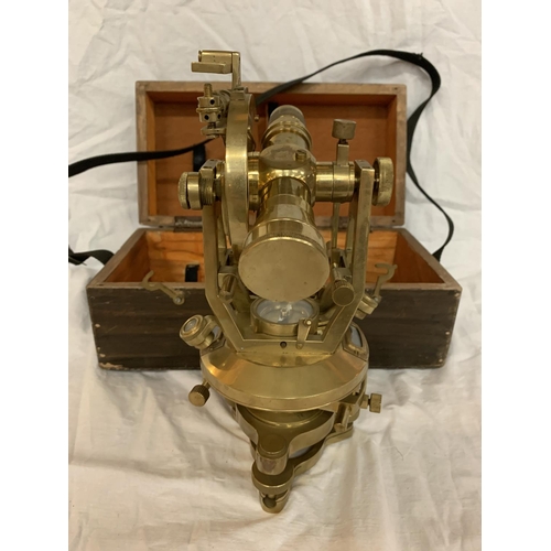 6 - A BRASS (STANLEY) LONDON THEODOLITE WITH WOODEN CARRY CASE