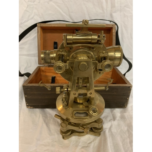 6 - A BRASS (STANLEY) LONDON THEODOLITE WITH WOODEN CARRY CASE