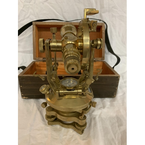 6 - A BRASS (STANLEY) LONDON THEODOLITE WITH WOODEN CARRY CASE