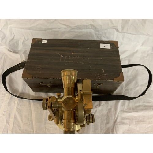 6 - A BRASS (STANLEY) LONDON THEODOLITE WITH WOODEN CARRY CASE