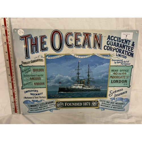 7 - A 'THE OCEAN ACCIDENT & GUARANTEE CORPORATION LIMITED' ADVERTISING SIGN